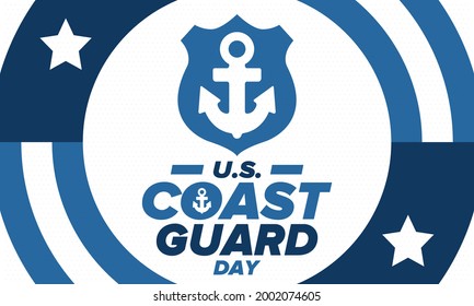 U.S. Coast Guard Day in United States. Federal holiday, celebrated annual in August 4. Sea style. Design with anchor and shield. Patriotic element. Poster, greeting card, banner and background. Vector