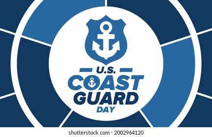 U.S. Coast Guard Day in United States. Federal holiday, celebrated annual in August 4. Sea style. Design with anchor and shield. Patriotic element. Poster, greeting card, banner and background. Vector