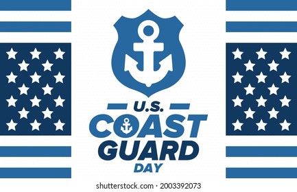 U.S. Coast Guard Day in United States. Federal holiday, celebrated annual in August 4. Sea style. Design with anchor and shield. Patriotic element. Poster, greeting card, banner and background. Vector
