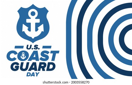 U.S. Coast Guard Day in United States. Federal holiday, celebrated annual in August 4. Sea style. Design with anchor and shield. Patriotic element. Poster, greeting card, banner and background. Vector