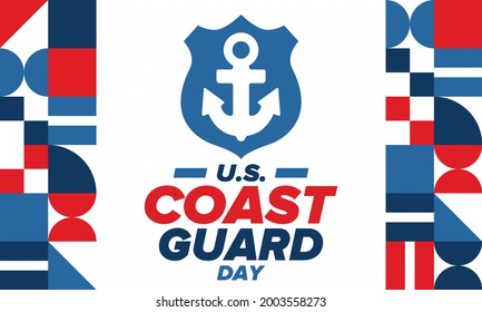 U.S. Coast Guard Day in United States. Federal holiday, celebrated annual in August 4. Sea style. Design with anchor and shield. Patriotic element. Poster, greeting card, banner and background. Vector