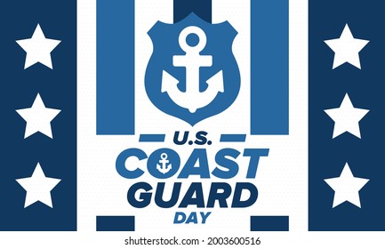 U.S. Coast Guard Day in United States. Federal holiday, celebrated annual in August 4. Sea style. Design with anchor and shield. Patriotic element. Poster, greeting card, banner and background. Vector