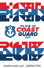 U.S. Coast Guard Day in United States. Federal holiday, celebrated annual in August 4. Sea style. Design with anchor and shield. Patriotic element. Poster, greeting card, banner and background. Vector