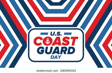 U.S. Coast Guard Day in United States. Federal holiday, celebrated annual in August 4. Sea style. Design with anchor and shield. Patriotic element. Poster, greeting card, banner and background. Vector