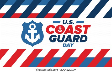 U.S. Coast Guard Day in United States. Federal holiday, celebrated annual in August 4. Sea style. Design with anchor and shield. Patriotic element. Poster, greeting card, banner and background. Vector