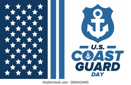 U.S. Coast Guard Day in United States. Federal holiday, celebrated annual in August 4. Sea style. Design with anchor and shield. Patriotic element. Poster, greeting card, banner and background. Vector