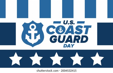 U.S. Coast Guard Day in United States. Federal holiday, celebrated annual in August 4. Sea style. Design with anchor and shield. Patriotic element. Poster, greeting card, banner and background. Vector