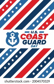 U.S. Coast Guard Day in United States. Federal holiday, celebrated annual in August 4. Sea style. Design with anchor and shield. Patriotic element. Poster, greeting card, banner and background. Vector