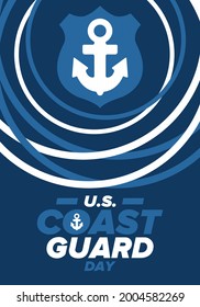 U.S. Coast Guard Day in United States. Federal holiday, celebrated annual in August 4. Sea style. Design with anchor and shield. Patriotic element. Poster, greeting card, banner and background. Vector