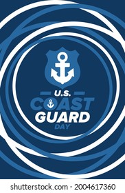 U.S. Coast Guard Day in United States. Federal holiday, celebrated annual in August 4. Sea style. Design with anchor and shield. Patriotic element. Poster, greeting card, banner and background. Vector