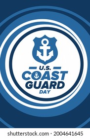 U.S. Coast Guard Day in United States. Federal holiday, celebrated annual in August 4. Sea style. Design with anchor and shield. Patriotic element. Poster, greeting card, banner and background. Vector