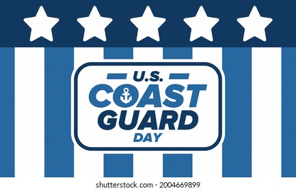 U.S. Coast Guard Day in United States. Federal holiday, celebrated annual in August 4. Sea style. Design with anchor and shield. Patriotic element. Poster, greeting card, banner and background. Vector