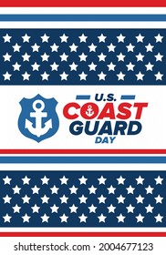 U.S. Coast Guard Day in United States. Federal holiday, celebrated annual in August 4. Sea style. Design with anchor and shield. Patriotic element. Poster, greeting card, banner and background. Vector