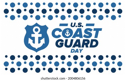 U.S. Coast Guard Day in United States. Federal holiday, celebrated annual in August 4. Sea style. Design with anchor and shield. Patriotic element. Poster, greeting card, banner and background. Vector