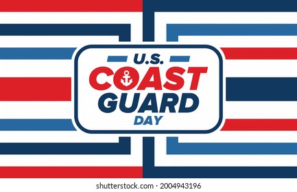 U.S. Coast Guard Day in United States. Federal holiday, celebrated annual in August 4. Sea style. Design with anchor and shield. Patriotic element. Poster, greeting card, banner and background. Vector
