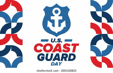 U.S. Coast Guard Day in United States. Federal holiday, celebrated annual in August 4. Sea style. Design with anchor and shield. Patriotic element. Poster, greeting card, banner and background. Vector