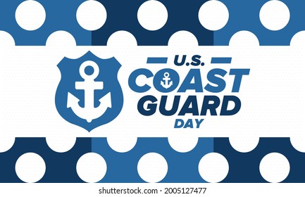 U.S. Coast Guard Day in United States. Federal holiday, celebrated annual in August 4. Sea style. Design with anchor and shield. Patriotic element. Poster, greeting card, banner and background. Vector