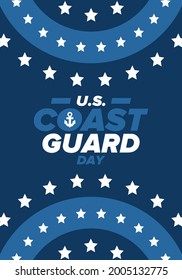 U.S. Coast Guard Day in United States. Federal holiday, celebrated annual in August 4. Sea style. Design with anchor and shield. Patriotic element. Poster, greeting card, banner and background. Vector