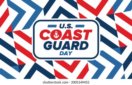 U.S. Coast Guard Day in United States. Federal holiday, celebrated annual in August 4. Sea style. Design with anchor and shield. Patriotic element. Poster, greeting card, banner and background. Vector