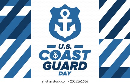 U.S. Coast Guard Day in United States. Federal holiday, celebrated annual in August 4. Sea style. Design with anchor and shield. Patriotic element. Poster, greeting card, banner and background. Vector