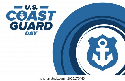U.S. Coast Guard Day in United States. Federal holiday, celebrated annual in August 4. Sea style. Design with anchor and shield. Patriotic element. Poster, greeting card, banner and background. Vector