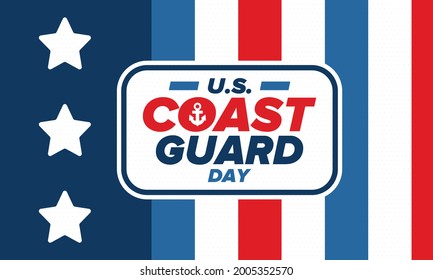 U.S. Coast Guard Day in United States. Federal holiday, celebrated annual in August 4. Sea style. Design with anchor and shield. Patriotic element. Poster, greeting card, banner and background. Vector