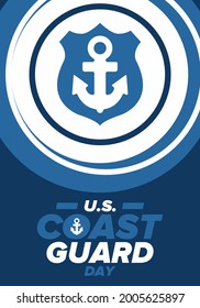 U.S. Coast Guard Day in United States. Federal holiday, celebrated annual in August 4. Sea style. Design with anchor and shield. Patriotic element. Poster, greeting card, banner and background. Vector