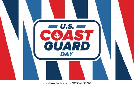 U.S. Coast Guard Day in United States. Federal holiday, celebrated annual in August 4. Sea style. Design with anchor and shield. Patriotic element. Poster, greeting card, banner and background. Vector