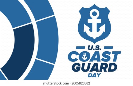 U.S. Coast Guard Day in United States. Federal holiday, celebrated annual in August 4. Sea style. Design with anchor and shield. Patriotic element. Poster, greeting card, banner and background. Vector