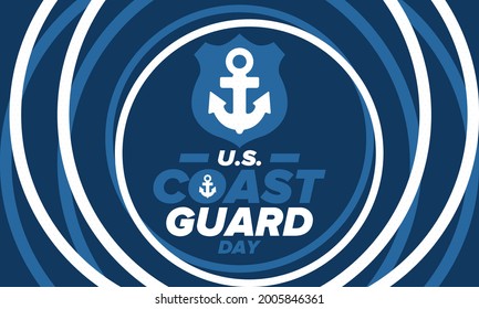 U.S. Coast Guard Day in United States. Federal holiday, celebrated annual in August 4. Sea style. Design with anchor and shield. Patriotic element. Poster, greeting card, banner and background. Vector