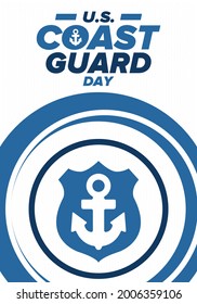 U.S. Coast Guard Day in United States. Federal holiday, celebrated annual in August 4. Sea style. Design with anchor and shield. Patriotic element. Poster, greeting card, banner and background. Vector