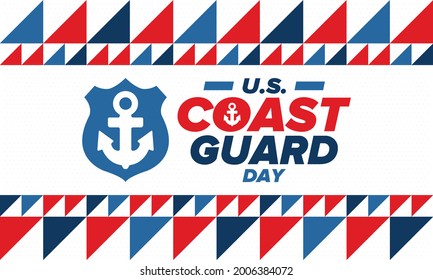 U.S. Coast Guard Day in United States. Federal holiday, celebrated annual in August 4. Sea style. Design with anchor and shield. Patriotic element. Poster, greeting card, banner and background. Vector