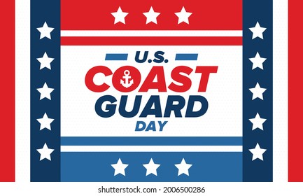 U.S. Coast Guard Day in United States. Federal holiday, celebrated annual in August 4. Sea style. Design with anchor and shield. Patriotic element. Poster, greeting card, banner and background. Vector