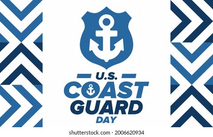 U.S. Coast Guard Day in United States. Federal holiday, celebrated annual in August 4. Sea style. Design with anchor and shield. Patriotic element. Poster, greeting card, banner and background. Vector