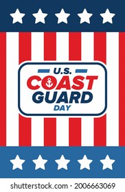 U.S. Coast Guard Day in United States. Federal holiday, celebrated annual in August 4. Sea style. Design with anchor and shield. Patriotic element. Poster, greeting card, banner and background. Vector
