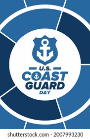 U.S. Coast Guard Day in United States. Federal holiday, celebrated annual in August 4. Sea style. Design with anchor and shield. Patriotic element. Poster, greeting card, banner and background. Vector