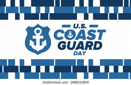 U.S. Coast Guard Day in United States. Federal holiday, celebrated annual in August 4. Sea style. Design with anchor and shield. Patriotic element. Poster, greeting card, banner and background. Vector