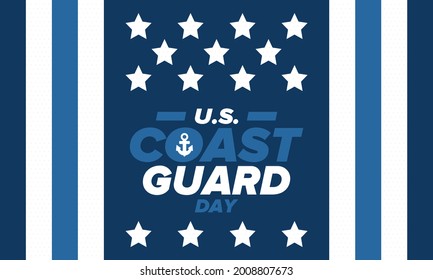 U.S. Coast Guard Day in United States. Federal holiday, celebrated annual in August 4. Sea style. Design with anchor and shield. Patriotic element. Poster, greeting card, banner and background. Vector