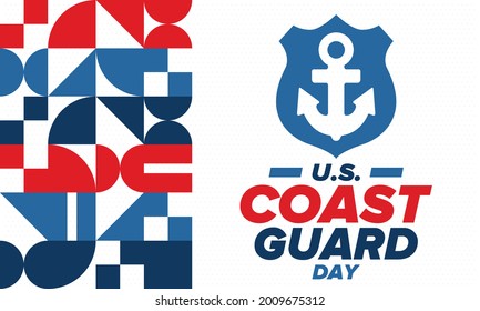 U.S. Coast Guard Day in United States. Federal holiday, celebrated annual in August 4. Sea style. Design with anchor and shield. Patriotic element. Poster, greeting card, banner and background. Vector