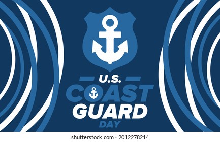 U.S. Coast Guard Day in United States. Federal holiday, celebrated annual in August 4. Sea style. Design with anchor and shield. Patriotic element. Poster, greeting card, banner and background. Vector