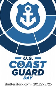 U.S. Coast Guard Day in United States. Federal holiday, celebrated annual in August 4. Sea style. Design with anchor and shield. Patriotic element. Poster, greeting card, banner and background. Vector