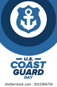 U.S. Coast Guard Day in United States. Federal holiday, celebrated annual in August 4. Sea style. Design with anchor and shield. Patriotic element. Poster, greeting card, banner and background. Vector