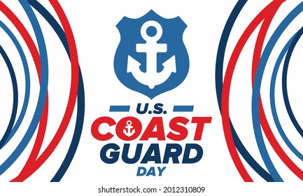 U.S. Coast Guard Day in United States. Federal holiday, celebrated annual in August 4. Sea style. Design with anchor and shield. Patriotic element. Poster, greeting card, banner and background. Vector