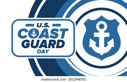 U.S. Coast Guard Day in United States. Federal holiday, celebrated annual in August 4. Sea style. Design with anchor and shield. Patriotic element. Poster, greeting card, banner and background. Vector