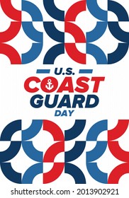 U.S. Coast Guard Day in United States. Federal holiday, celebrated annual in August 4. Sea style. Design with anchor and shield. Patriotic element. Poster, greeting card, banner and background. Vector
