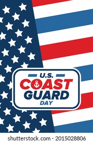 U.S. Coast Guard Day in United States. Federal holiday, celebrated annual in August 4. Sea style. Design with anchor and shield. Patriotic element. Poster, greeting card, banner and background. Vector