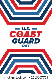 U.S. Coast Guard Day in United States. Federal holiday, celebrated annual in August 4. Sea style. Design with anchor and shield. Patriotic element. Poster, greeting card, banner and background. Vector