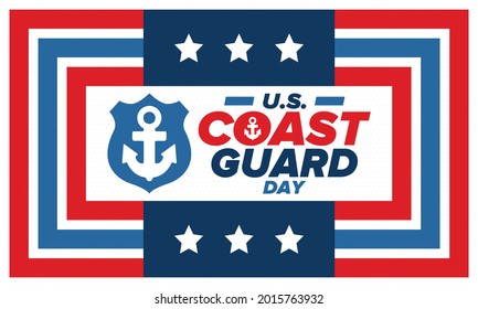 U.S. Coast Guard Day in United States. Federal holiday, celebrated annual in August 4. Sea style. Design with anchor and shield. Patriotic element. Poster, greeting card, banner and background. Vector