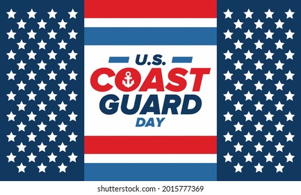 U.S. Coast Guard Day in United States. Federal holiday, celebrated annual in August 4. Sea style. Design with anchor and shield. Patriotic element. Poster, greeting card, banner and background. Vector