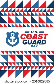 U.S. Coast Guard Day in United States. Federal holiday, celebrated annual in August 4. Sea style. Design with anchor and shield. Patriotic element. Poster, greeting card, banner and background. Vector